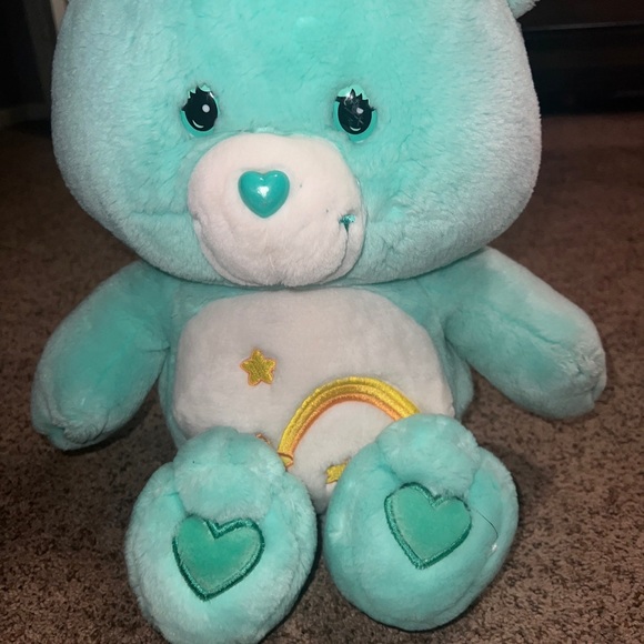 2012 Care Bear Wish Bear Plush blue with star and rainbow 12